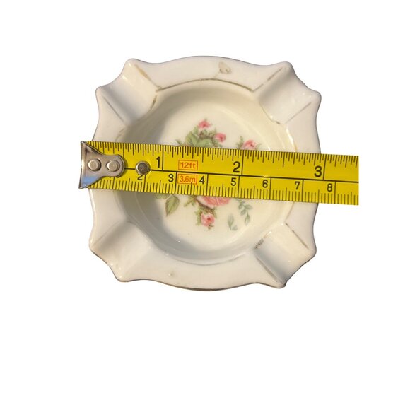 Vtg Set 2 Gold Castle Porcelain Personal Ashtray Pink Flowers Floral Estate 3" - Picture 5 of 5